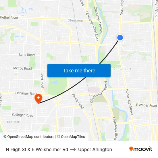 N High St & E Weisheimer Rd to Upper Arlington map