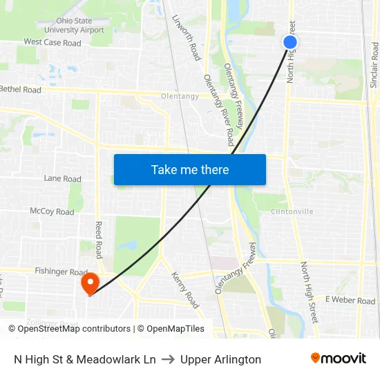 N High St & Meadowlark Ln to Upper Arlington map