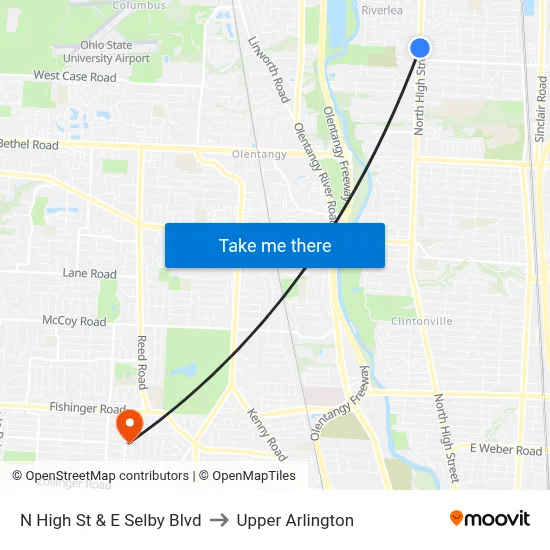 N High St & E Selby Blvd to Upper Arlington map