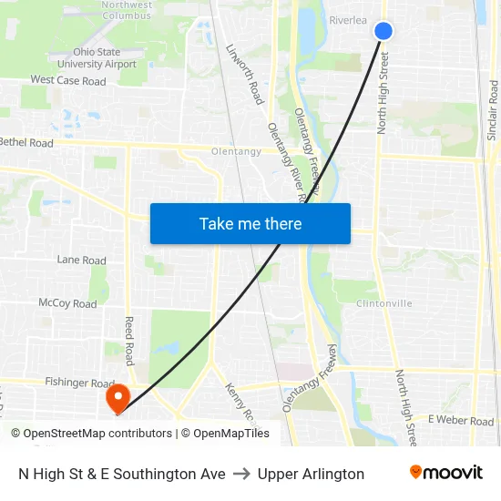 N High St & E Southington Ave to Upper Arlington map
