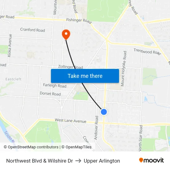 Northwest Blvd & Wilshire Dr to Upper Arlington map