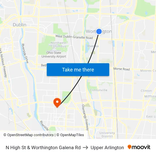 N High St & Worthington Galena Rd to Upper Arlington map