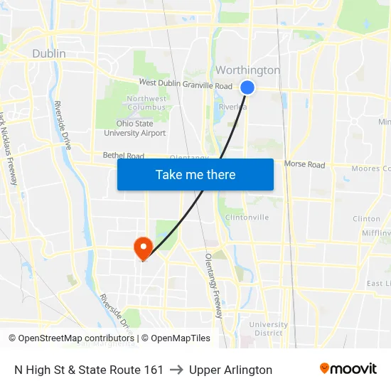 N High St & State Route 161 to Upper Arlington map