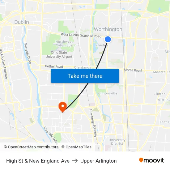 High St & New England Ave to Upper Arlington map
