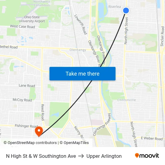 N High St & W Southington Ave to Upper Arlington map