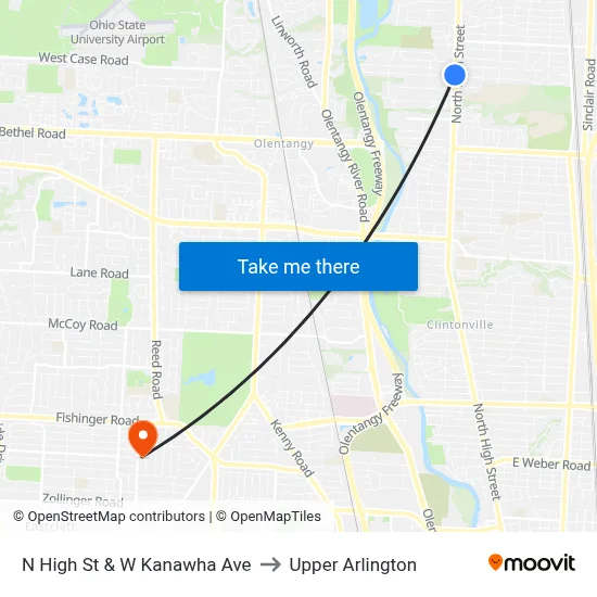 N High St & W Kanawha Ave to Upper Arlington map