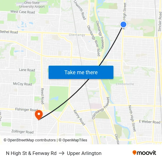 N High St & Fenway Rd to Upper Arlington map
