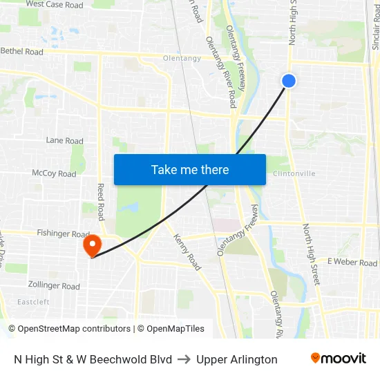 N High St & W Beechwold Blvd to Upper Arlington map