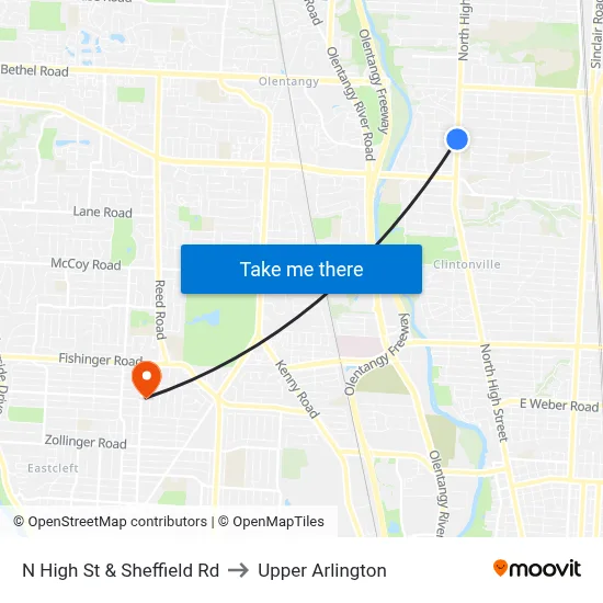 N High St & Sheffield Rd to Upper Arlington map