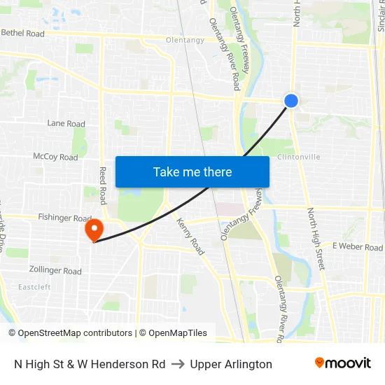 N High St & W Henderson Rd to Upper Arlington map
