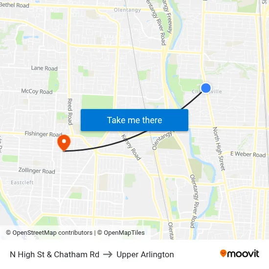 N High St & Chatham Rd to Upper Arlington map