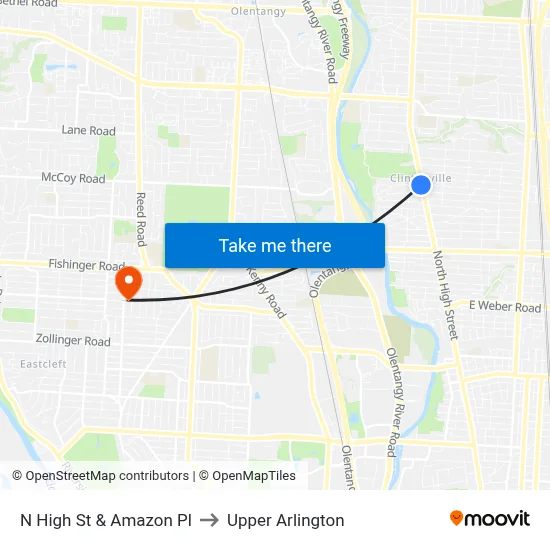 N High St & Amazon Pl to Upper Arlington map