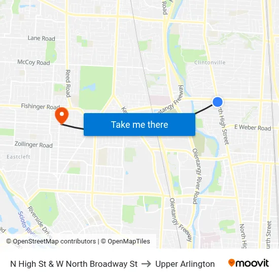 N High St & W North Broadway St to Upper Arlington map