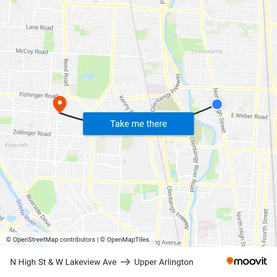 N High St & W Lakeview Ave to Upper Arlington map