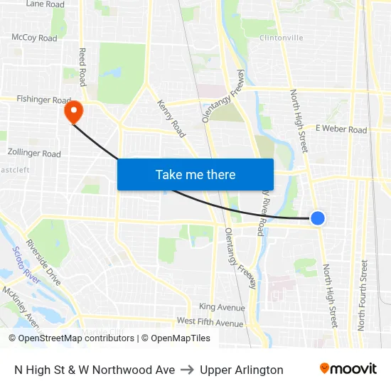 N High St & W Northwood Ave to Upper Arlington map
