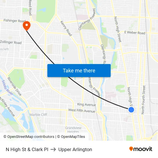 N High St & Clark Pl to Upper Arlington map
