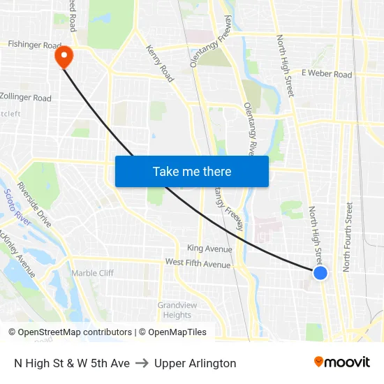 N High St & W 5th Ave to Upper Arlington map