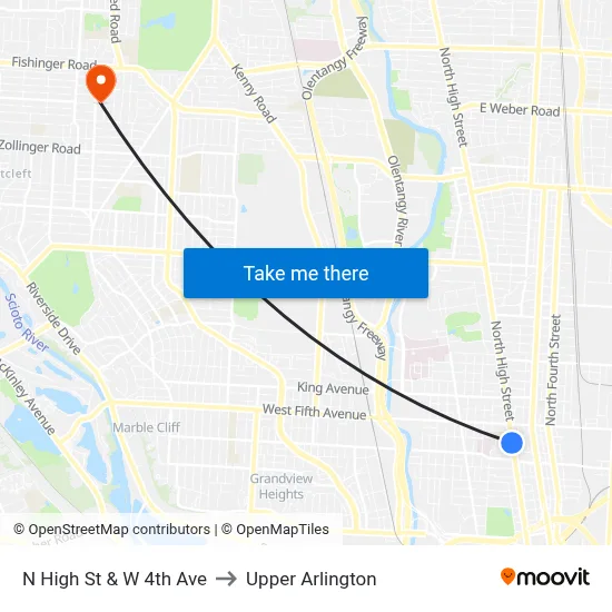 N High St & W 4th Ave to Upper Arlington map