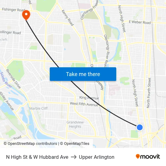 N High St & W Hubbard Ave to Upper Arlington map