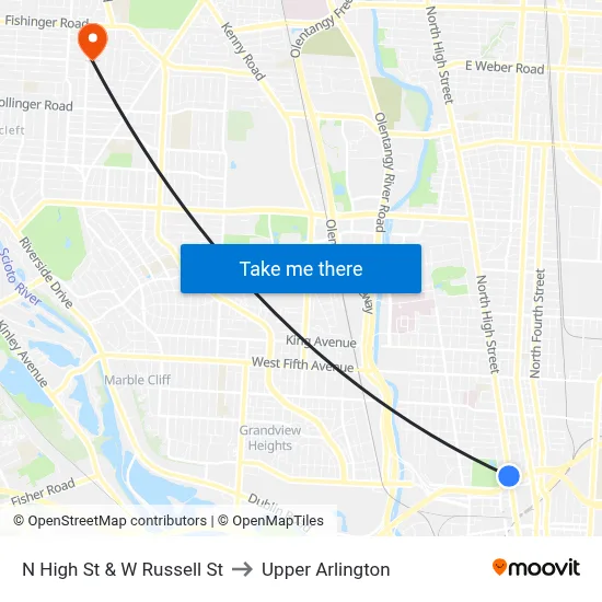 N High St & W Russell St to Upper Arlington map