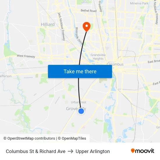 Columbus St & Richard Ave to Upper Arlington map