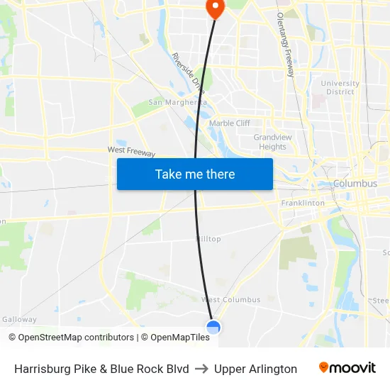Harrisburg Pike & Blue Rock Blvd to Upper Arlington map