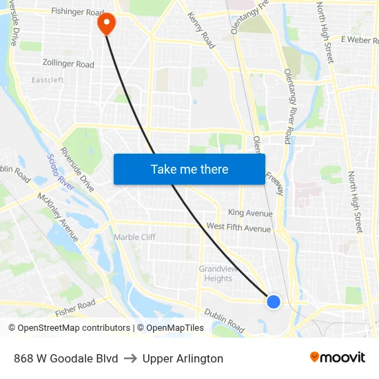 868 W Goodale Blvd to Upper Arlington map