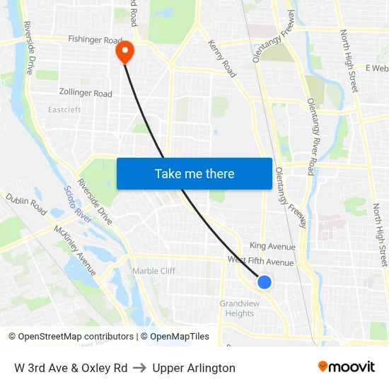 W 3rd Ave & Oxley Rd to Upper Arlington map