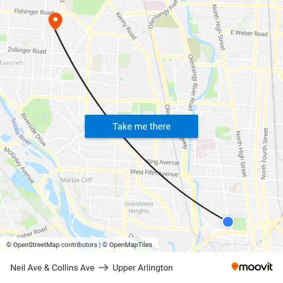 Neil Ave & Collins Ave to Upper Arlington map
