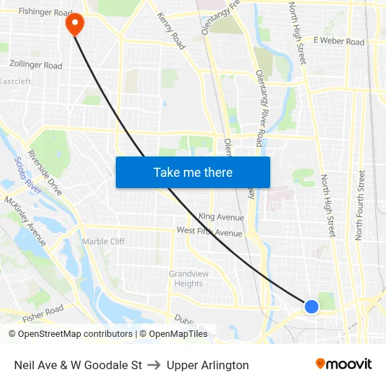 Neil Ave & W Goodale St to Upper Arlington map