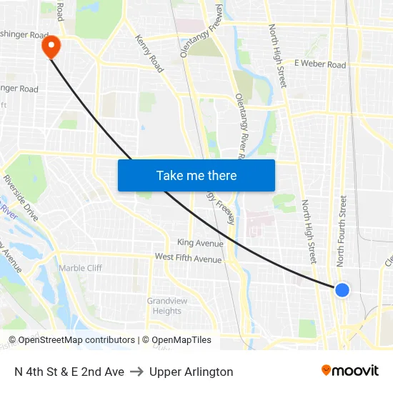 N 4th St & E 2nd Ave to Upper Arlington map