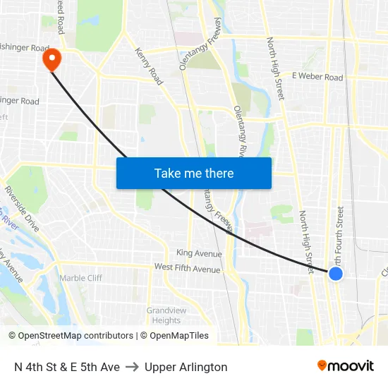 N 4th St & E 5th Ave to Upper Arlington map