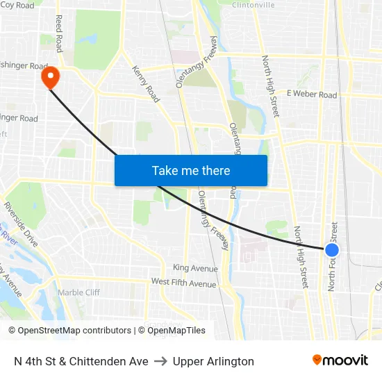 N 4th St & Chittenden Ave to Upper Arlington map