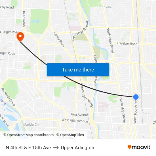 N 4th St & E 15th Ave to Upper Arlington map