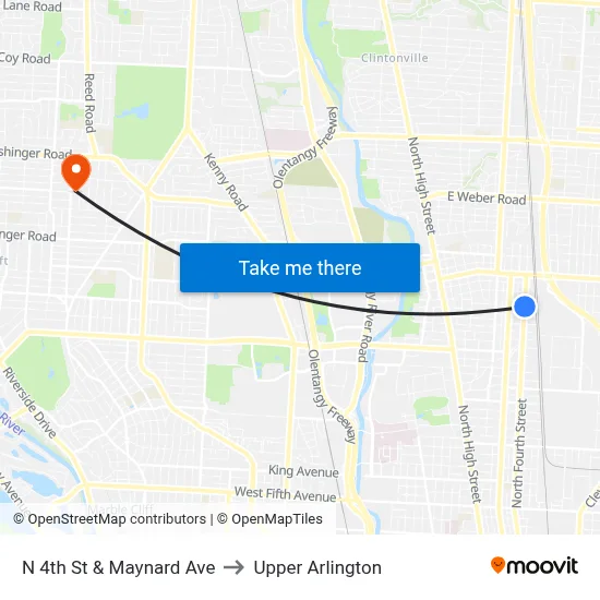 N 4th St & Maynard Ave to Upper Arlington map