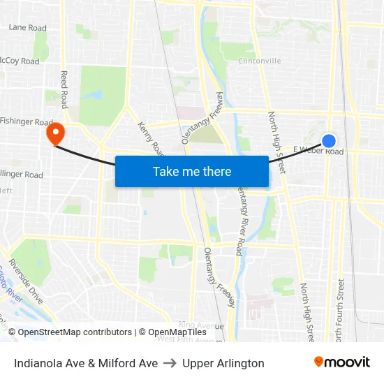 Indianola Ave & Milford Ave to Upper Arlington map