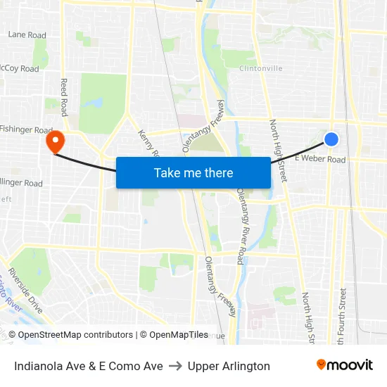 Indianola Ave & E Como Ave to Upper Arlington map