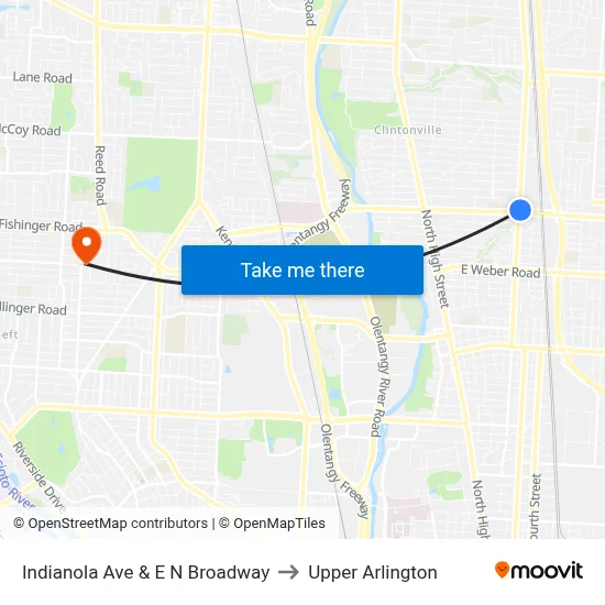 Indianola Ave & E N Broadway to Upper Arlington map