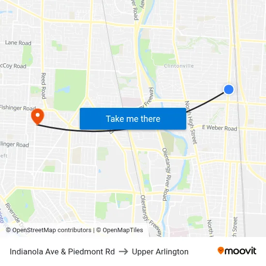 Indianola Ave & Piedmont Rd to Upper Arlington map