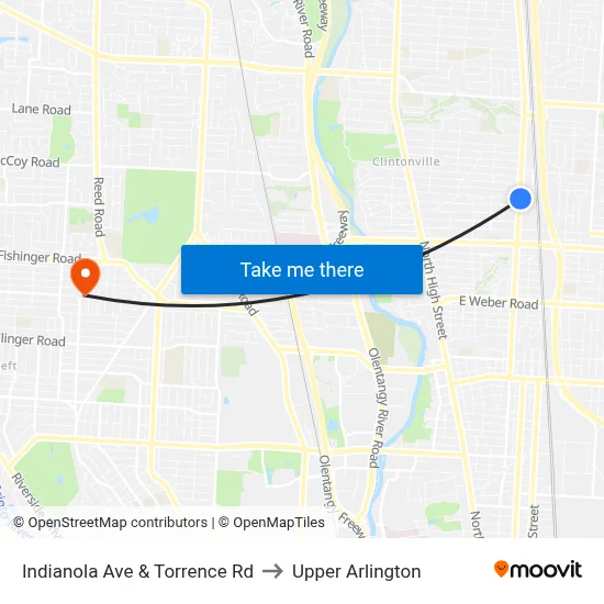 Indianola Ave & Torrence Rd to Upper Arlington map