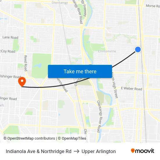 Indianola Ave & Northridge Rd to Upper Arlington map