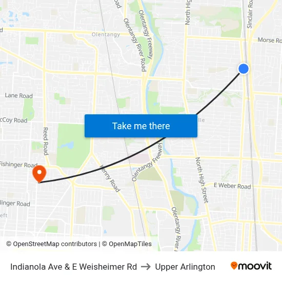 Indianola Ave & E Weisheimer Rd to Upper Arlington map