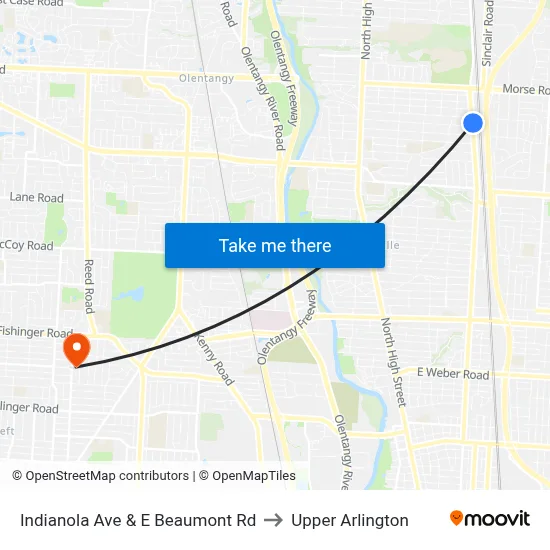 Indianola Ave & E Beaumont Rd to Upper Arlington map