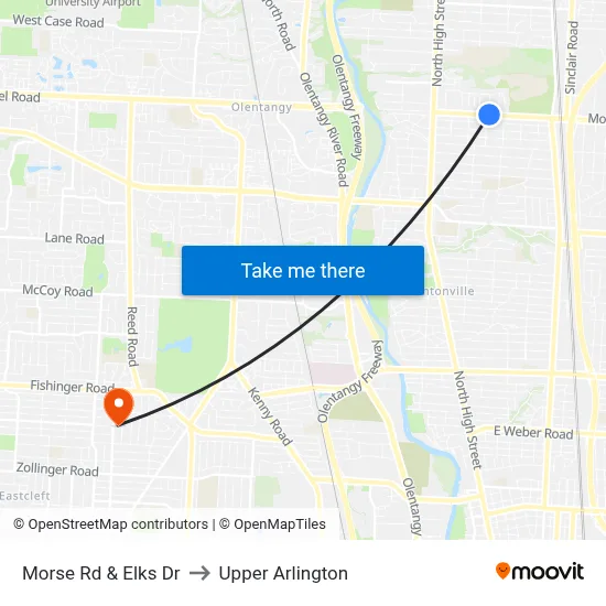 Morse Rd & Elks Dr to Upper Arlington map