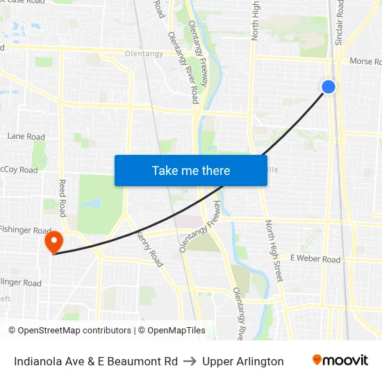 Indianola Ave & E Beaumont Rd to Upper Arlington map