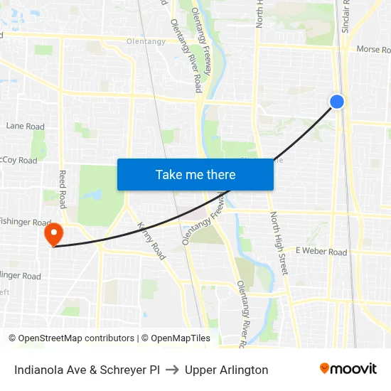 Indianola Ave & Schreyer Pl to Upper Arlington map
