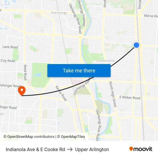 Indianola Ave & E Cooke Rd to Upper Arlington map