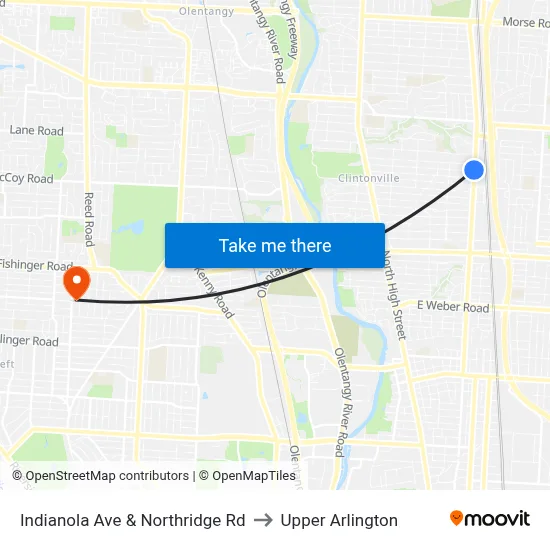 Indianola Ave & Northridge Rd to Upper Arlington map