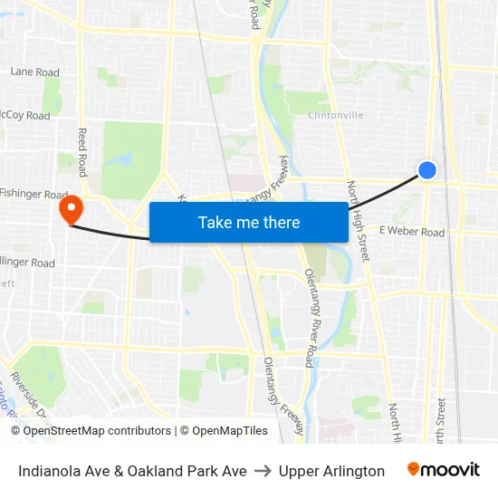 Indianola Ave & Oakland Park Ave to Upper Arlington map