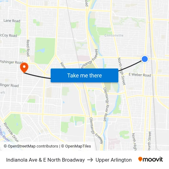 Indianola Ave & E North Broadway to Upper Arlington map